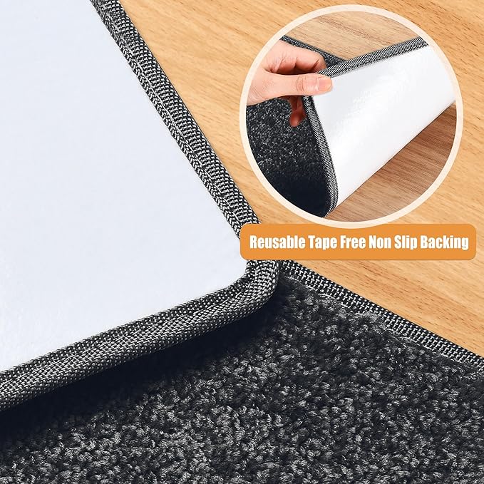 PURE ERA Carpet Stair Treads Tape Free Non Slip Indoor Stair Carpet Stair Protectors Pet-Friendly Non-Slip Skid Resistant Washable Reusable 8" x 30"(14 Pieces,Black)