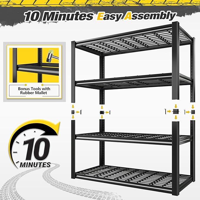 REIBII 40" W Storage Shelves 2200LBS Garage Shelving Heavy Duty Metal Shelving Adjustable Metal Shelves Industrial 4 Tier Shelf for Warehouse Basement Pantry Kitchen 40" W x 19.7" D x 59.9" H Black