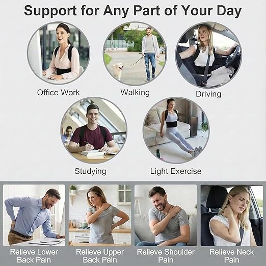 Full Back Posture Corrector for Men & Women – Pull-Back System Posture Brace – Wide Soft Straps, Breathable Mesh, Adjustable Support for Slouching, Rounded Shoulders & Upper Spine Pain Relief