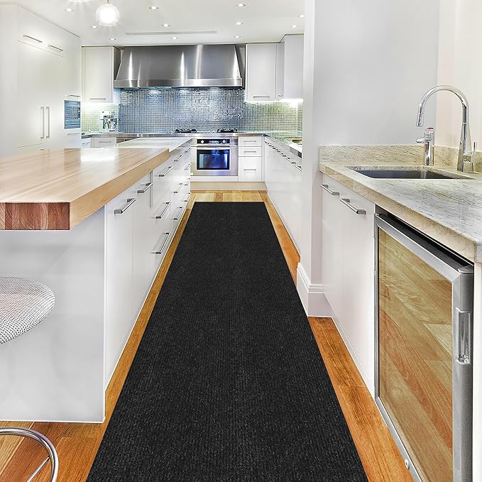 Ottomanson 2'7" x 16' Hallway Runner with Scraper Pile - Extra Durable Non-Slip Rug Mat for Indoor & Outdoor Use - Ideal for Kitchen, Entryway & Garage - High-Traffic Carpet, Black