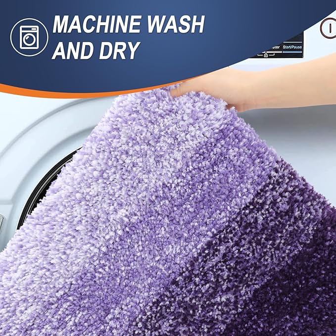 OLANLY Bathroom Rug Set 2 Piece, Soft Absorbent Microfiber Bath Rug Set, Non-Slip, Machine Wash Dry, Plush Shaggy Bath Mats for Bathroom (30"x20"+24"x16", Violet)