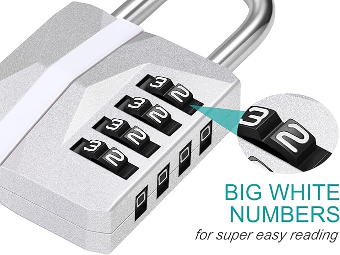 ZHEGE Locker Lock, 4 Digit Combination Lock [2023 Locker Trend] Gym Lock with White Code, Heavy Duty Combo Padlock Outdoor for Gate, Fence, Shed, Garage, School Locks (Silver, 1 Pack)