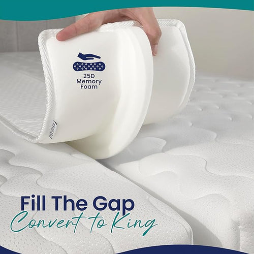 12" Extra Wide Bed Bridge Twin XL to King Converter Kit - Split King Gap Filler for Adjustable Bed - Mattress Connector & Gap Filler for Bed - Heavy Duty Metal Buckle Strap - 25D Memory Foam