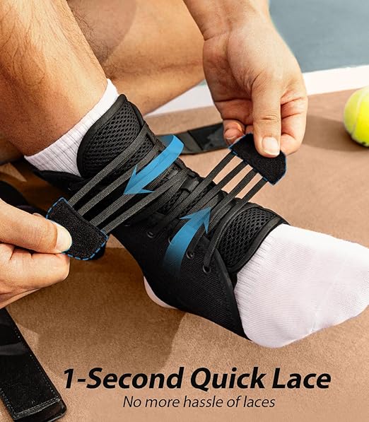 Quick Lace Up Ankle Brace with Side Stabilizing Pads, Slim Fit Ankle Support Brace, Adjustable & Breathable Ankle Support for Men Women, Ankle Stabilizer for Sprain,Injury Recovery,Sports,M