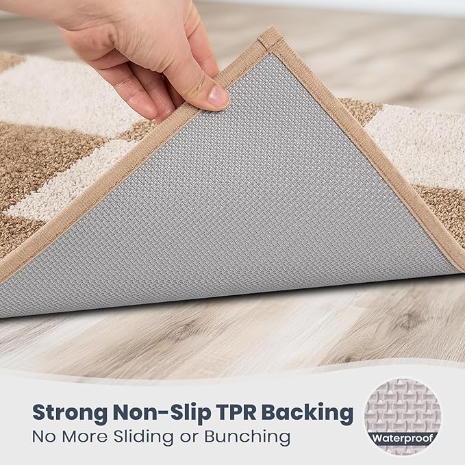 PURRUGS Bathroom Rug Non-Slip Machine Washable 24" x 36", Super Absorbent and Quick-Dry Bath Mat, Extra Soft and Plush Bath Rug for Shower, Bathtub and Sink, Beige & Grayish Brown