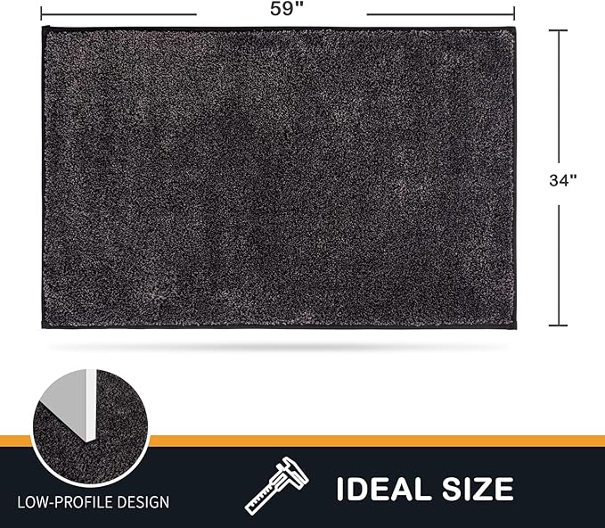 PURRUGS Dirt Trapping Door Mat 34" x 59", Non-Slip Machine Washable Entry Rug, Shoe Scraper, Dog Doormat, Super Absorbent Welcome Mat for Front & Back Door, Muddy Shoes & Paws, Charcoal