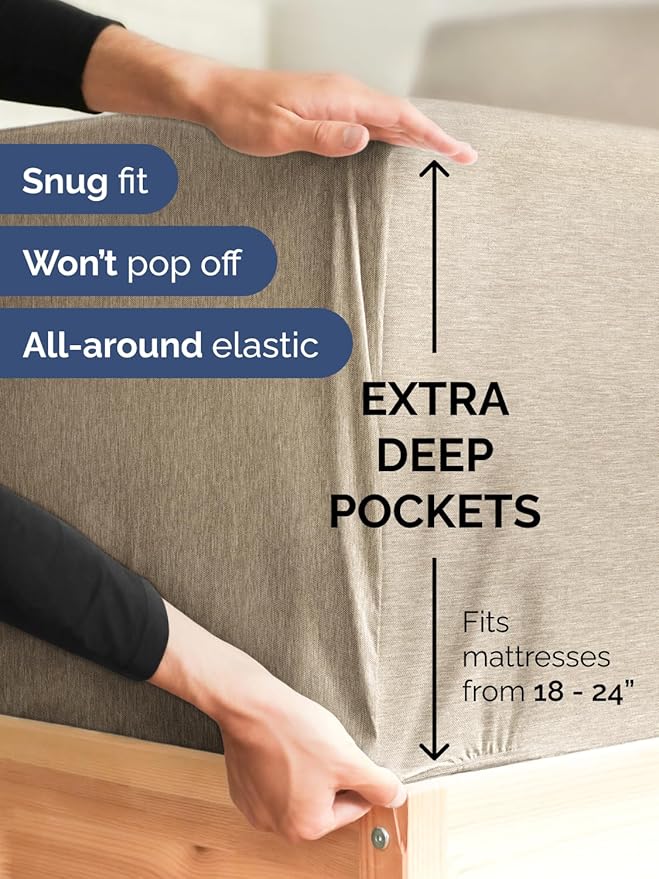 Extra Deep Twin Sheet Set - 4 Piece Breathable and Cooling Sheets - Hotel Luxury Bed Sheets Set - Easy Fit - Soft, Wrinkle Free and Comfy Sheets Set - Heathered Beige Sheet Set with Extra Deep Pockets