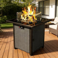 28" Square Fire Pit Table, Outdoor Propane Gas Firepit with Lid & Glass Wind Guard, 50,000 BTU, CSA Listed, Black Wicker Rattan for Patio, Garden, Backyard, Deck