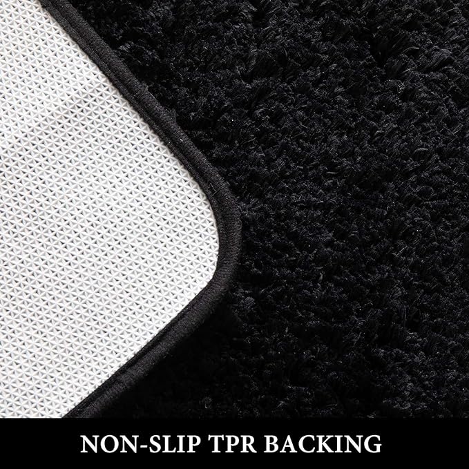 MIULEE Extra Thick Non Slip Bathroom Rug Shaggy Soft Bath Mat Plush Microfiber Absorbent Water for Shower Tub Machine Washable (Black, 16x48 Inches)