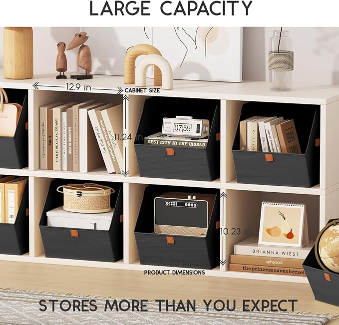 Fabric Closet Storage Cubes - 8 Pack Square Storage Bins with Dual Handles for Clothes, Towels, Toys, Cube Storage Organizers for Bedroom, Nursery, Shelves, Closet, Small Spaces, Black