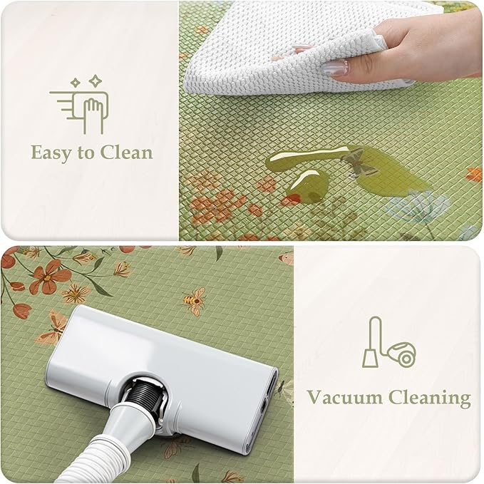 KIMODE Anti Fatigue Kitchen Mat for Floor, 17"x47"+17"x29" Butterfly Flower Kitchen Rugs Non Skid, Cushioned Padded Kitchen Floor Mat, Comfort Standing Mat for Laundry Office Sink Desk Sage Green