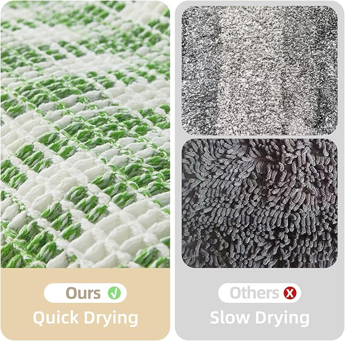 Waffle Bath Mat, Boho Bathroom Rugs Non Slip Washable Absorbent Checkered Bathroom Mat Quick Dry Cute Bath Mat, 24"x16" Green and White