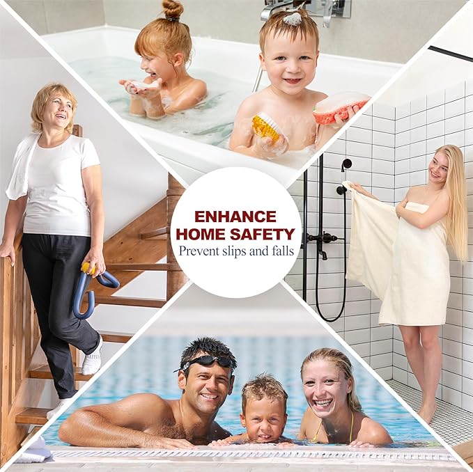 28 PCS Shower Floor Non Slip Stickers with Strong Adhesive, Invisible & Durable Anti Slip Shower Stickers with Scraper for Bath Tub, Pools and Stairs(Grey,Wavy)