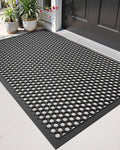DEXI Front Door Mat 32x48, Non Slip Rubber Doormat Outside Entrance, Heavy Duty Waterproof Drainage Entry Mats, Low Profile Dirt Trapper for Patio Entryway, Black