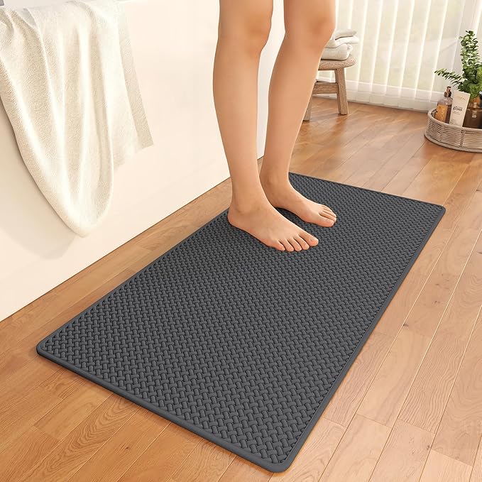 Bathroom Rugs Non Slip, Extra Soft Absorbent Quick Dry Bath Mats, Foam Weave Texture Thin Bath Rugs Washable with Rubber Backing, 24" x 48“