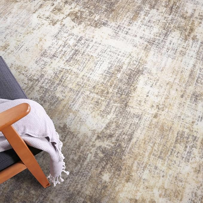 IOHOUZE Abstract Runner Rug 3x12 Ft Washable Runners for Hallways, Non Slip Kitchen Runner Printed Faux Wool Entryway Runner Indoor, Modern Abstract Floor Carpet for Hall Kitchen, Beige Brown