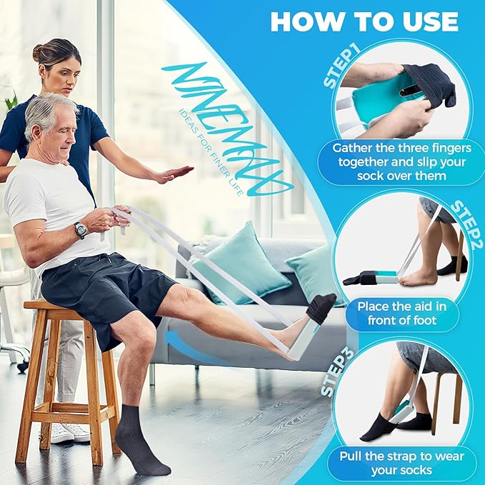 NINEMAX Sock Aids for Putting On Socks,Sock Helper Assistant Device No Bending for Easy On, Puller for Seniors Elderly Disabled Diabetics