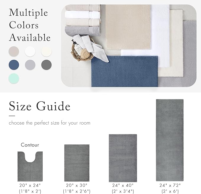 Madison Park Marshmallow Bathroom Rug Non Slip, Luxrurious Plush Bath Mat, Absorbent, Quick Dry, Spa Design Bath Room Décor, 24x40, Grey