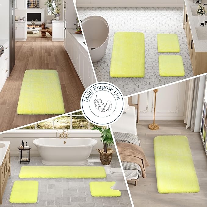 Walensee Bathroom Rug Non Slip Bath Mat (16 x 24, Yellow) Water Absorbent Soft Microfiber Shaggy Bathroom Mat Machine Washable Bath Rug Thick Plush Rugs for Shower
