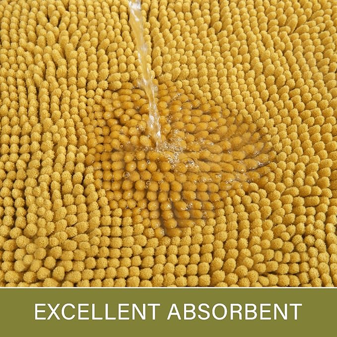 LOCHAS Luxury Bathroom Rug Shaggy Bath Mat 24 x 60 Inch, Washable Non Slip Bath Rugs for Bathroom Shower, Soft Plush Chenille Absorbent Carpets Mats, Yellow