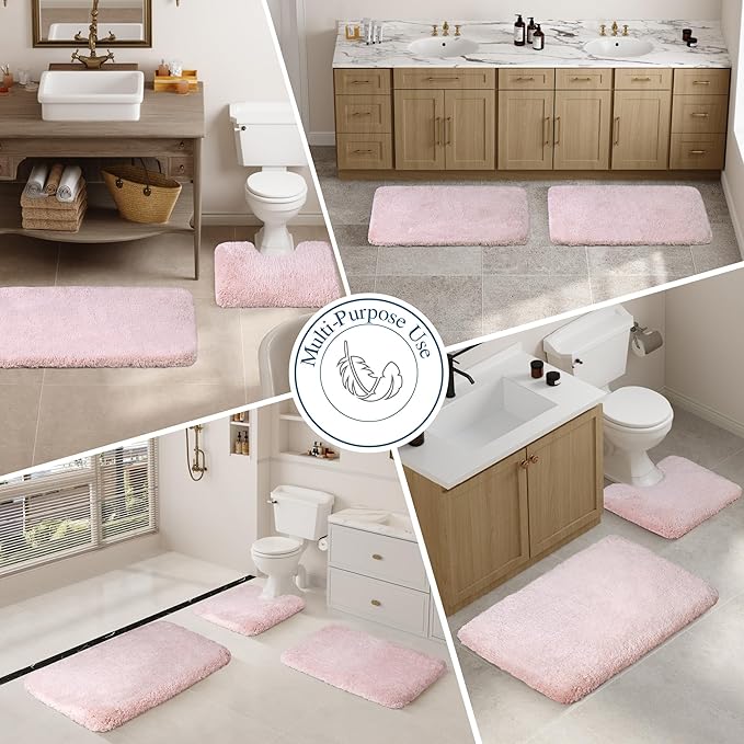Walensee Large Bathroom Rug (24 x 72, Dusty Pink) Extra Soft and Absorbent Shaggy Bath Mat Machine Washable Microfiber Non Slip Luxury Floor Mat