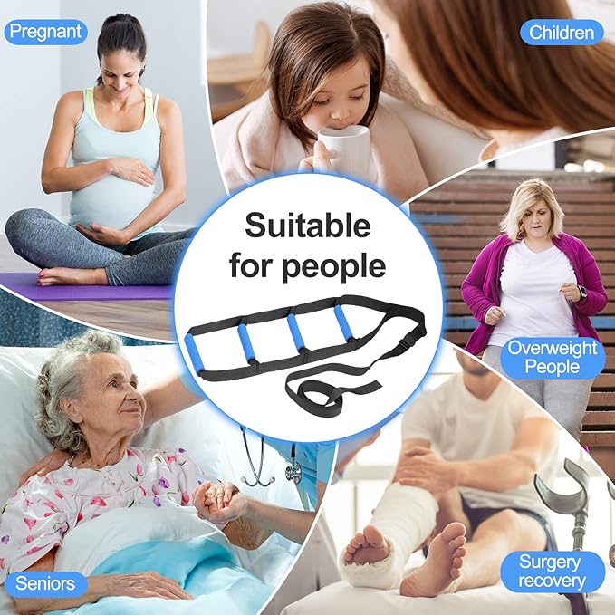 Bed Ladder Assist,Pull up Helper and Sit up Helper 4 Handle Grips,Bed Rail Assistance Devices Adjustable Length Bed Lift for Most Beds Mobility Aid for Elderly, Handicapped,Injured (160 INCHES)