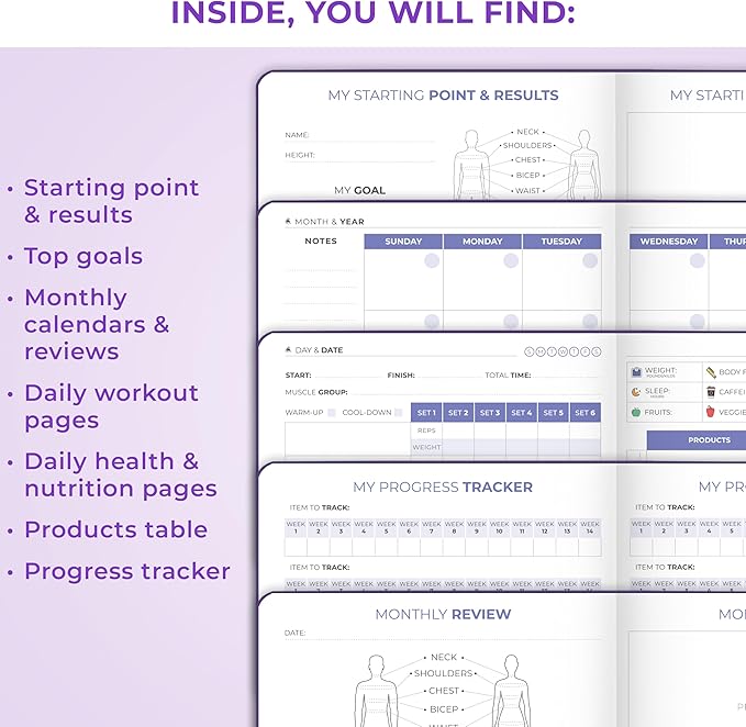 Clever Fox Fitness & Food Journal Pocket – Nutrition & Workout Planner for Women & Men – Diet & Gym Exercise Log Book with Calendars, Diet & Training Trackers – Lasts 3 Months, 4.3x5.5” (Purple)