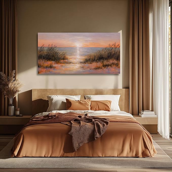 CHUDANHAO Coastal Wall Art Colorful Scenery Artwork Orange Sunset Wall Decorations for Living Room 24"x48" Nature Photo Prints for Bedroom Dining Room