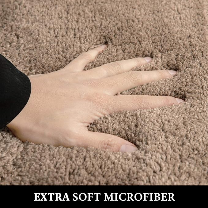MIULEE Microfiber Toilet Bath Mat U-Shaped Contour Shaggy Bathroom Rugs Non Slip Extra Thick Soft Bath Rug Absorbent Water for Bathroom Commode Machine Washable(20x20 Inch, Light Brown)