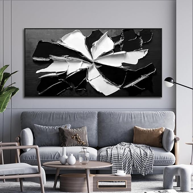 Abstract Wall Art Decor Modern Large Wall Art for Living Room Abstract Canvas Art Wall Decor Framed Oversized Black and White Wall Art Prints Flowers Artwork for Walls Office Home Decorations 29" X 58"