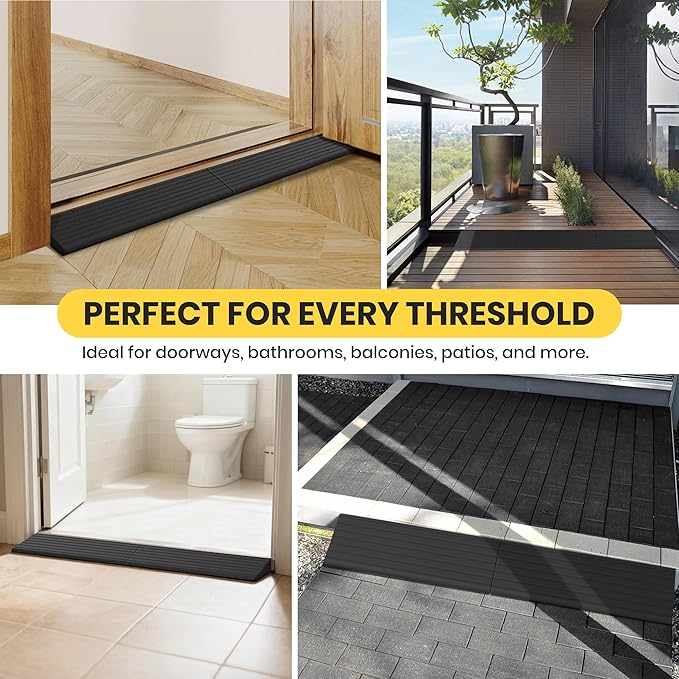 0.6"H Rubber Threshold Ramps for Doorways, 2 PCS Modular Wheelchair Ramp, Door Threshold Ramp, Access Ramps for Wheelchairs, Walkers, Strollers, Sweepers, Bathrooms, Entryways, 2000LBS Capacity