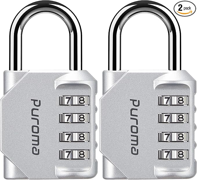 Puroma 2 Pack Combination Lock for Locker 4 Digit Outdoor Waterproof Padlock for School, Gym, Sports, Fence, Toolbox, Gate, Case, Outdoor, Hasp Storage, Cabinets (Silver)
