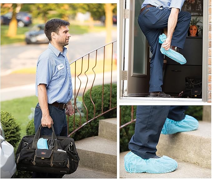 G & F Products Disposable Shoe Covers, Slip-Resistant Booties, Heavy-Duty, Waterproof, Elastic Band, Non-Slip Silicone Sole, Reusable, Protects Floors, Blue 11 Us Men & 13 Us Women, 500 Pcs (250 Pair)