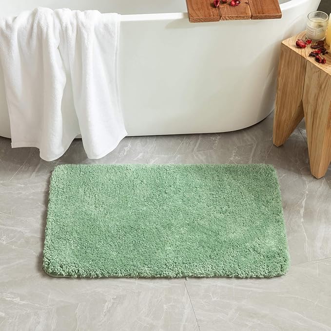 MIULEE Extra Thick Non Slip Bathroom Rug Shaggy Soft Bath Mat Plush Microfiber Absorbent Water for Shower Tub Machine Washable (Sage Green, 16x24 Inches)
