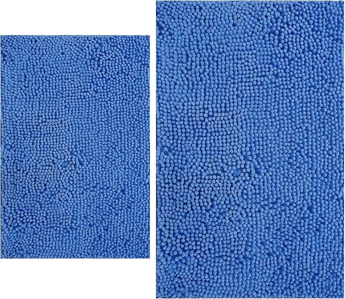 BOANKODU Bathroom Rugs Sets 2 Piece, Extra Soft Chenille Bath Mat Absorbent Bathroom Rug, Bathroom Mat with PVC Non-Slip Bottom, Machine Washable Bath Rugs (32x20 Inch + 24x16 Inch, Snow Cyan)