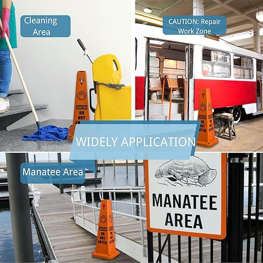 BESEA 8 Pack Red Safety Cones Caution DO NOT Enter Sign 4-Sided Heavy Duty Traffic Cones with Weighted Base for Restricted Areas, Construction Zones, Private Property