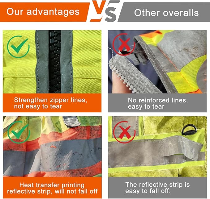 AYKRM Heavy Woven cotton High Vis Reflective work construction safety vest for men Class 2 with ipad Cargo Pockets