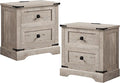 T4TREAM 24" Farmhouse Nightstand with Charging Station Set of 2, Large End Table with 2 Storage Drawers, Rustic Wood Sofa Bedside Table for Bedroom, Light Rustic Oak
