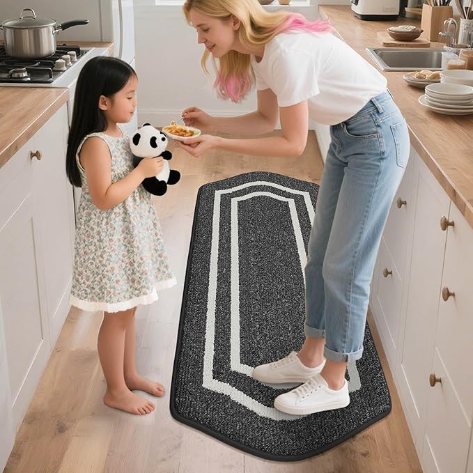 COSY HOMEER Kitchen Rugs and Mats 24"x59" Non Slip Kitchen Mats for Floor Washable Kitchen Runner Rug Stain Resistant Standing Mat for Kitchen,Sink,Polypropylene,Black