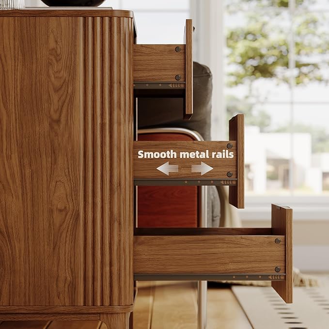 23.6" Mid Century Modern Night Stand with 3 Drawers, Large 3 Drawers Bedside Table with Quiet Drawers & Metal Handles, Fluted 3-Drawer Dresser Rustic Wood 3 Drawer Storage End Table Bedroom Walnut