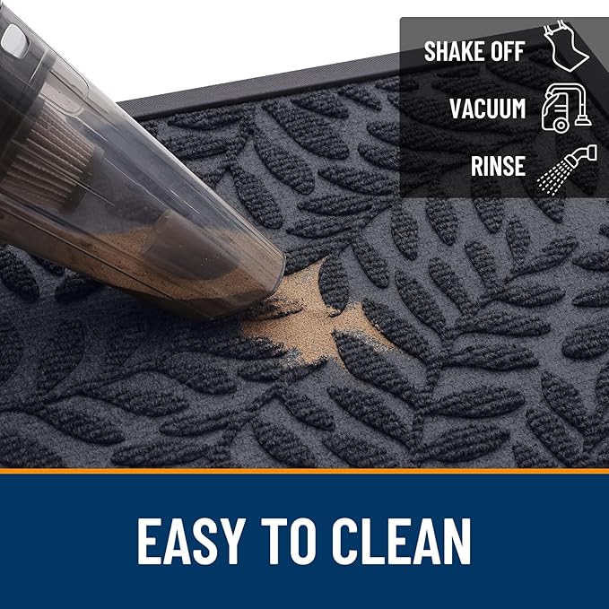 OLANLY Door Mat Indoor Outdoor Entrance, 47x32, Waterproof All-Weather All-Season Doormat, Sturdy Natural Rubber, Stain and Fade Resistant, Low Profile, Easy Clean Patio Entryway Mat, Medium Grey