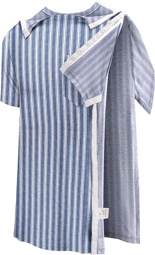 Poriff Men's Post Shoulder Surgery Recovery Shirts Full Tear Away Short Sleeve Snap Chemo Port Access Shirt