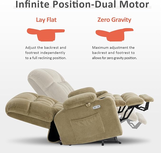 MCombo Dual Motor Power Lift Recliner Chair for Elderly, Lay Flat Lift Chair with Heat and Massage, Petite Lift Chair, Cup Holders, USB A&C Ports, Fabric 7893 (Small, Beige)
