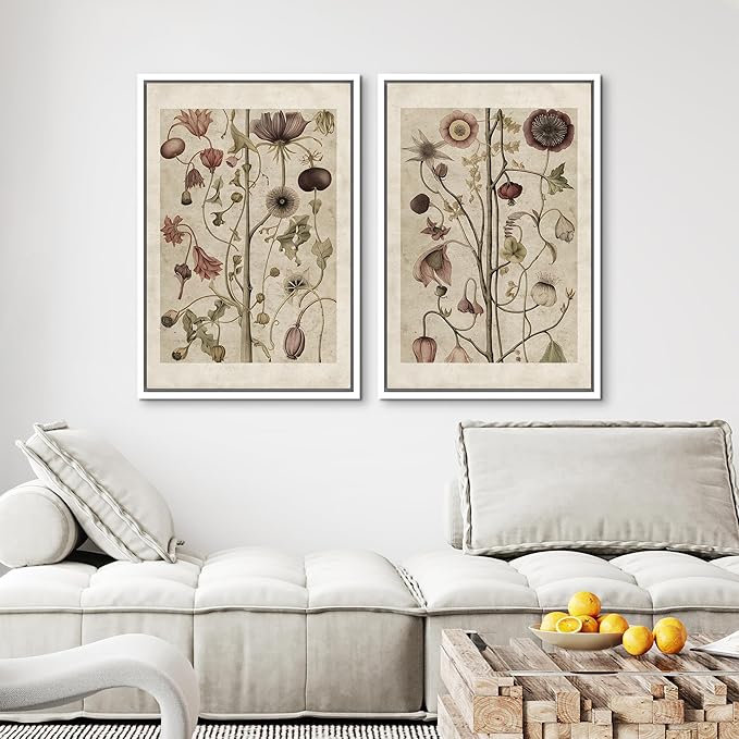 MUDECOR Framed Canvas Print Wall Art Wildflower Floral Botanical Nature Illustration Modern Art Decorative Multicolor Geometric Minimal for Bedroom - 24"x36"x2 White