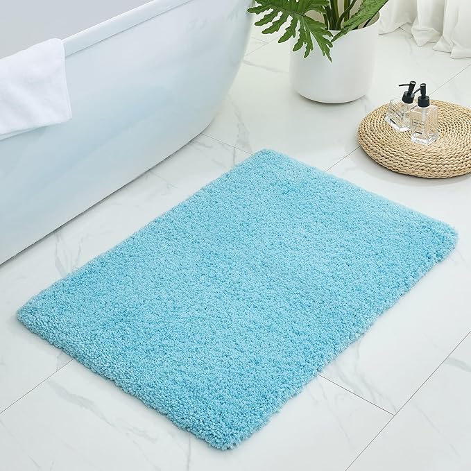 Bathroom Rugs 36x24, Ultra Thick Shaggy Soft Microfiber Absorbent Bath Rug, High Density Foam Latex Non Slip Backing, Machine Washable Bath Mats for Bathroom Floor & Sink, Teal