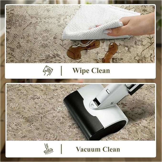 Collive Anti Fatigue Kitchen Mats for Floor, Waterproof Kitchens Sink Rugs Cushioned Comfort Standing Desk Mat, Khaki Vintage Non Slip Floral Foam Rug for Laundry, House, Office, 17.3''x28''