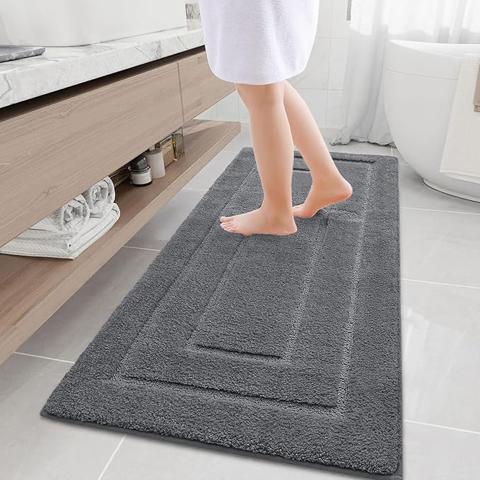 Buganda Bathroom Rugs, 59" x 24", Soft and Absorbent Microfiber Bath Rugs, Non-Slip Shaggy Shower Carpet, Machine Wash Dry Bath Mats for Bathroom Floor, Tub and Shower, Dark Grey