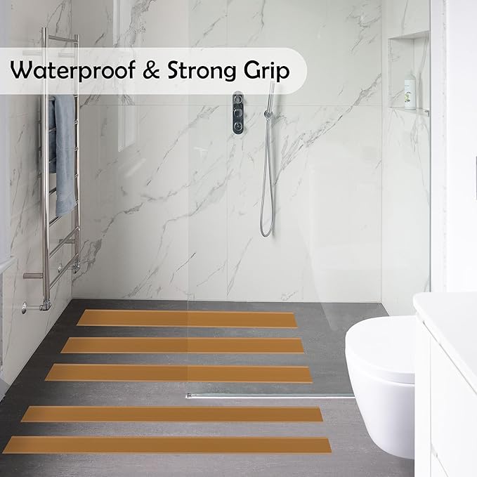 Rubber Bond 4x36in Anti Slip Stair Treads (5-Pack) - Waterproof Outdoor/Indoor Heavy Duty Non-Skid Tape for Stairs - Adhesive Rubber Grip Strips for Steps & Ramps - Brown