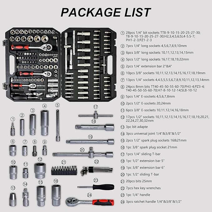 171pcs Artman Tool Set, Mechanics Kit, Socket and Ratchet Wrench Toolbox, General Household Hand Tool Set for Home, Universal Home Car Repair Tool Set, for DIY Enthusiasts, Handyman and Mechanics