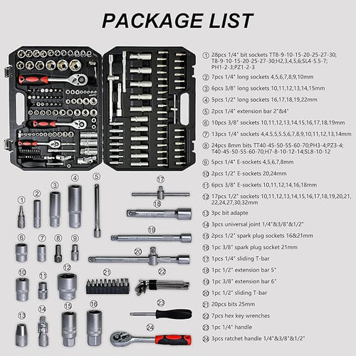 171pcs Artman Tool Set, Mechanics Kit, Socket and Ratchet Wrench Toolbox, General Household Hand Tool Set for Home, Universal Home Car Repair Tool Set, for DIY Enthusiasts, Handyman and Mechanics